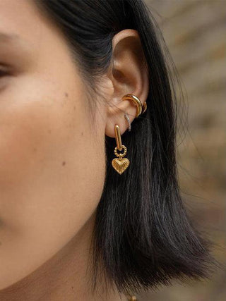 Heart Shaped Textured Carved Long Earrings