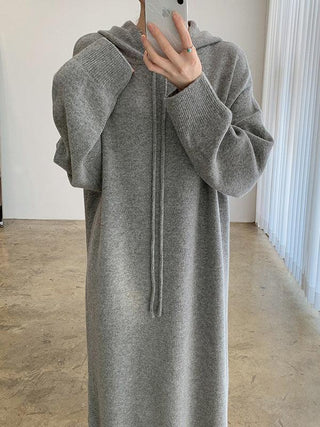 Loose Long Split-side Hooded Knit Dress