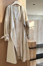 Knee-length Drawstring Linen Windbreaker