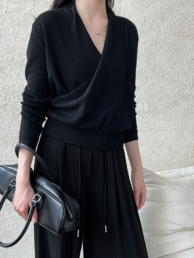 Cross-front Placket Soft Wool Sweater