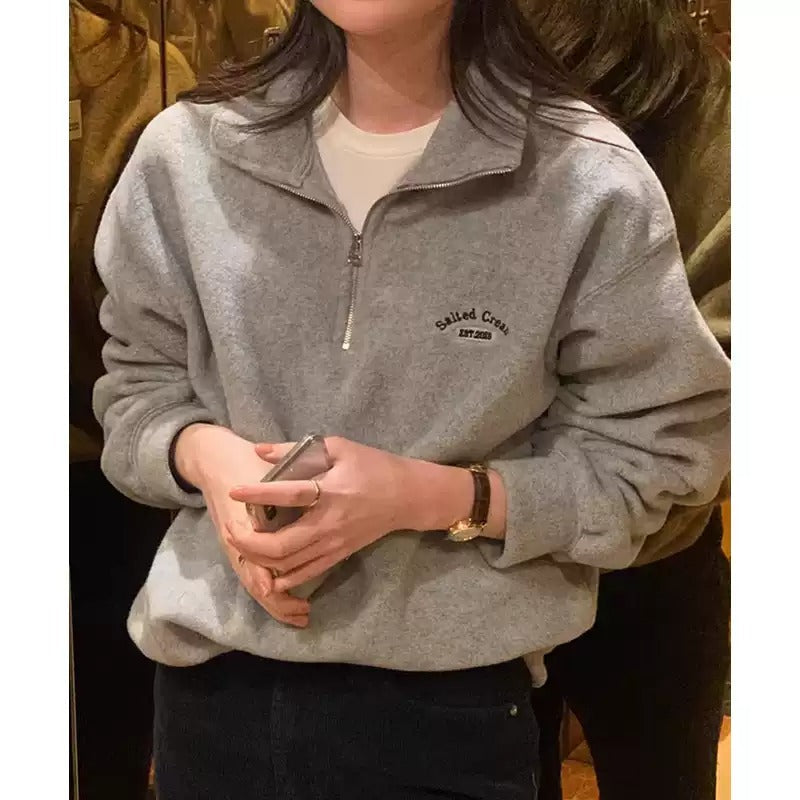 Retro Lapel Embroidered Casual Suede Sweatshirt by painevida