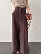 Simple Corduroy High Waist Casual Wide Leg Pants by painevida