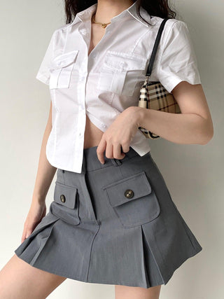 Vintage Preppy Double Pocket Lapel Short Sleeves Shirt