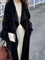 Knee-length Drawstring Linen Windbreaker