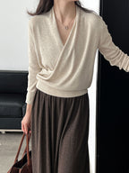 Cross-front Placket Soft Wool Sweater