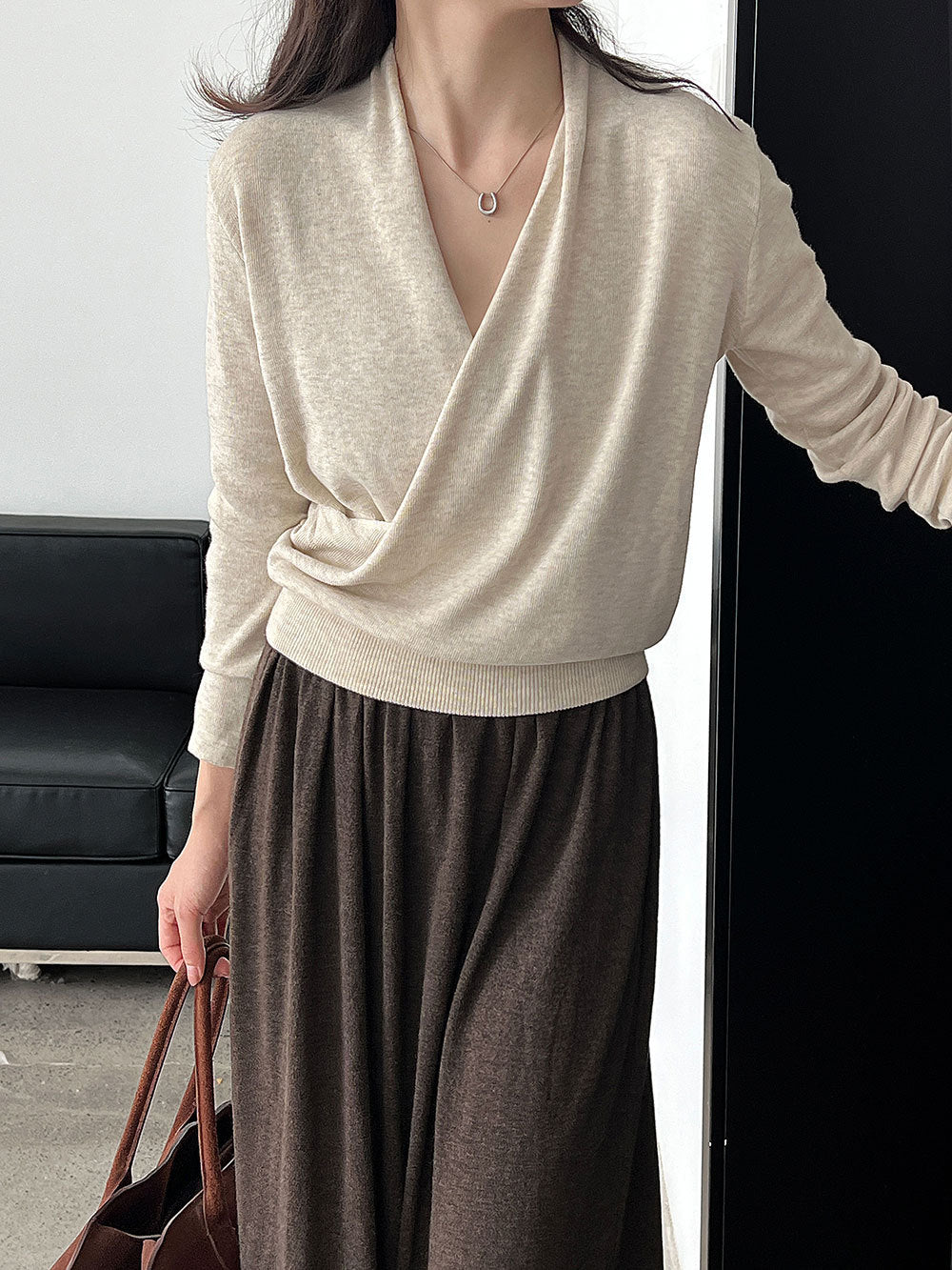 Cross-front Placket Soft Wool Sweater