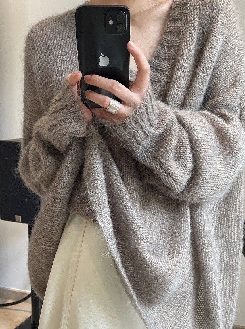 Mohair Loose Thin Hollowed Knit Sweater - PAINEVIDA