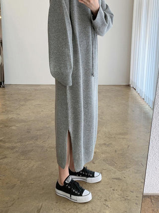 Loose Long Split-side Hooded Knit Dress