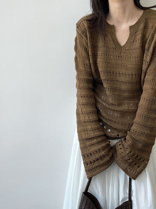Open-Knit V-Neck Sweater - PAINEVIDA