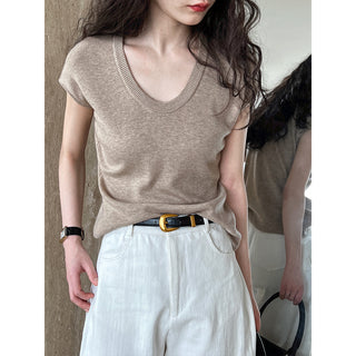 Soft Ribbed Knit Short Sleeve Top - PAINEVIDA