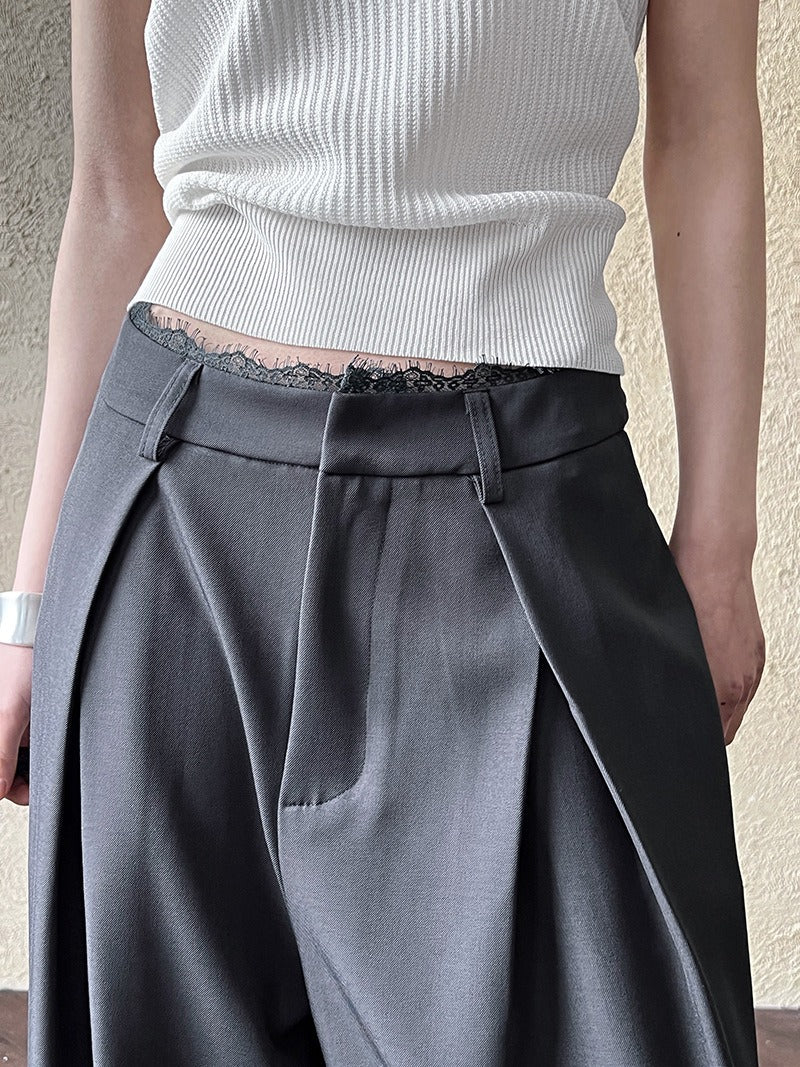 Lace-paneled Wide-leg Suit Pants