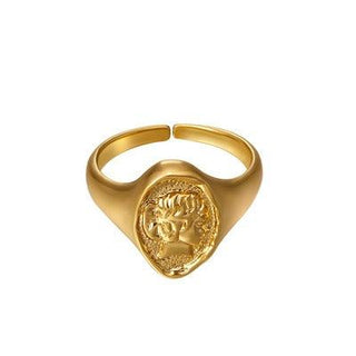 Metal Portrait Embossed Vintage Ring