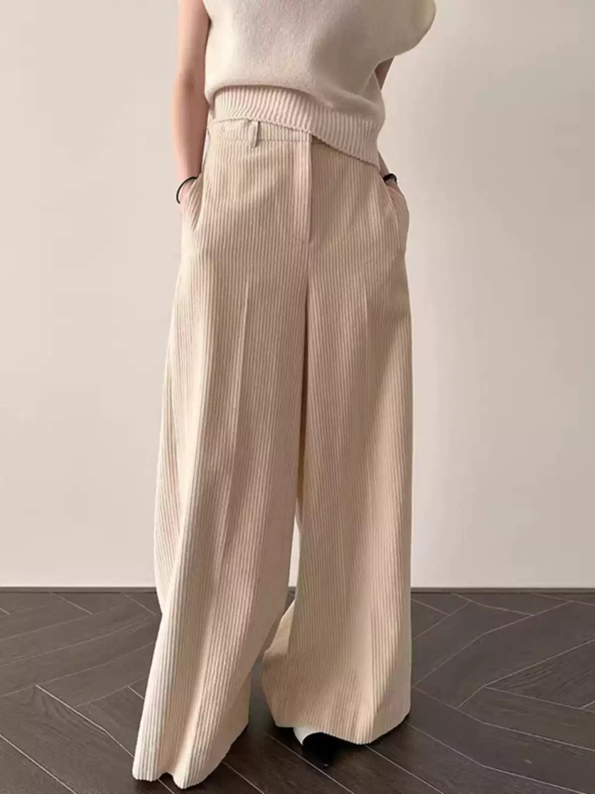 Simple Corduroy High Waist Casual Wide Leg Pants
