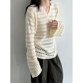Open-Knit V-Neck Sweater - PAINEVIDA