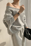 One-shoulder Loose Long-sleeved Knitted Sweater - PAINEVIDA