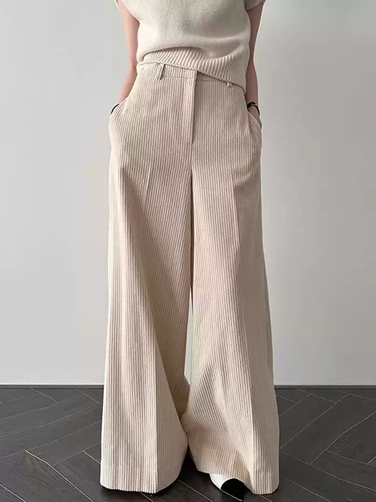 Simple Corduroy High Waist Casual Wide Leg Pants