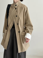 Stand Collar Loose Drawstring Large Pocket Windbreaker Jacket