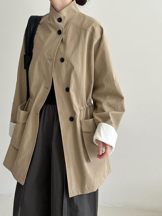 Stand Collar Loose Drawstring Large Pocket Windbreaker Jacket by painevida