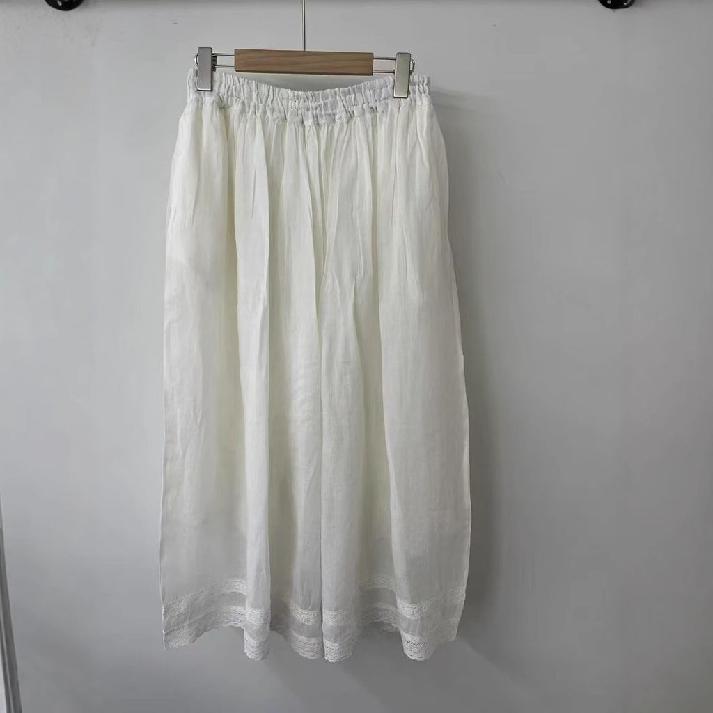 Double-layered Ramie Embroidered Straight-leg Cropped Trousers