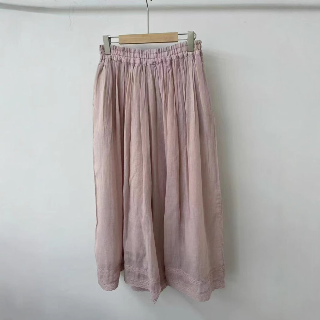 Double-layered Ramie Embroidered Straight-leg Cropped Trousers
