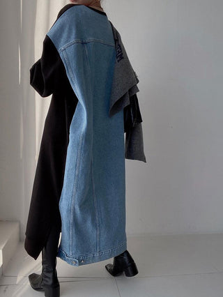 Simple Letter Print Denim Splt-joint Long Sleeve Sweatshirt Dress