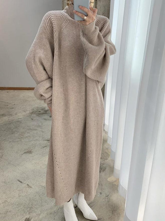 Casual High Neck Solid Color Long Sleeve Knit Dress