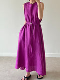 Retro Lace up Cotton Linen long Vest Dress - PAINEVIDA