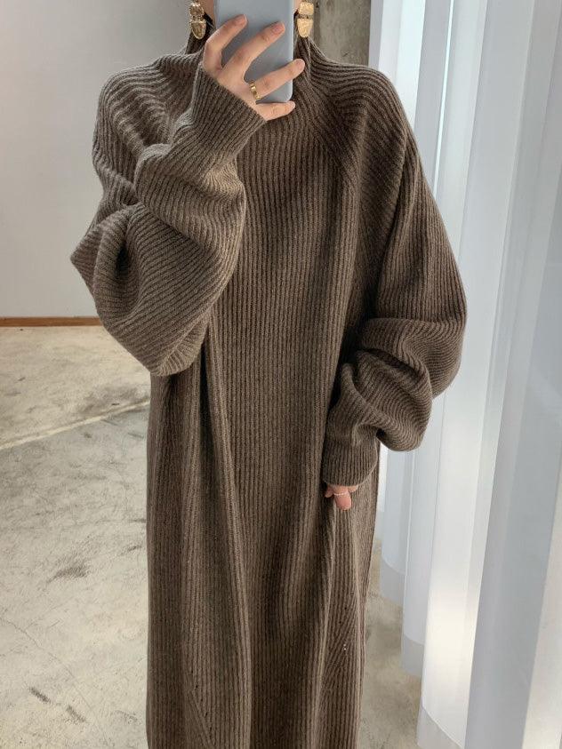 Casual High Neck Solid Color Long Sleeve Knit Dress