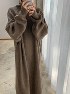 Casual High Neck Solid Color Long Sleeve Knit Dress