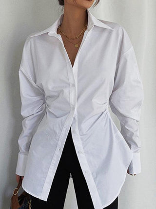 Simple Waist Lapel Ruffeld White Shirt