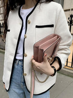 French Crew Neck Single Breasted Loose Multi-pocket Short Jacket