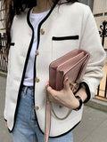 French Crew Neck Single Breasted Loose Multi-pocket Short Jacket