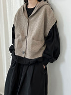 Loose Hooded Knitted Layered Cropped Vest