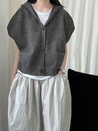 Loose Hooded Knitted Layered Cropped Vest