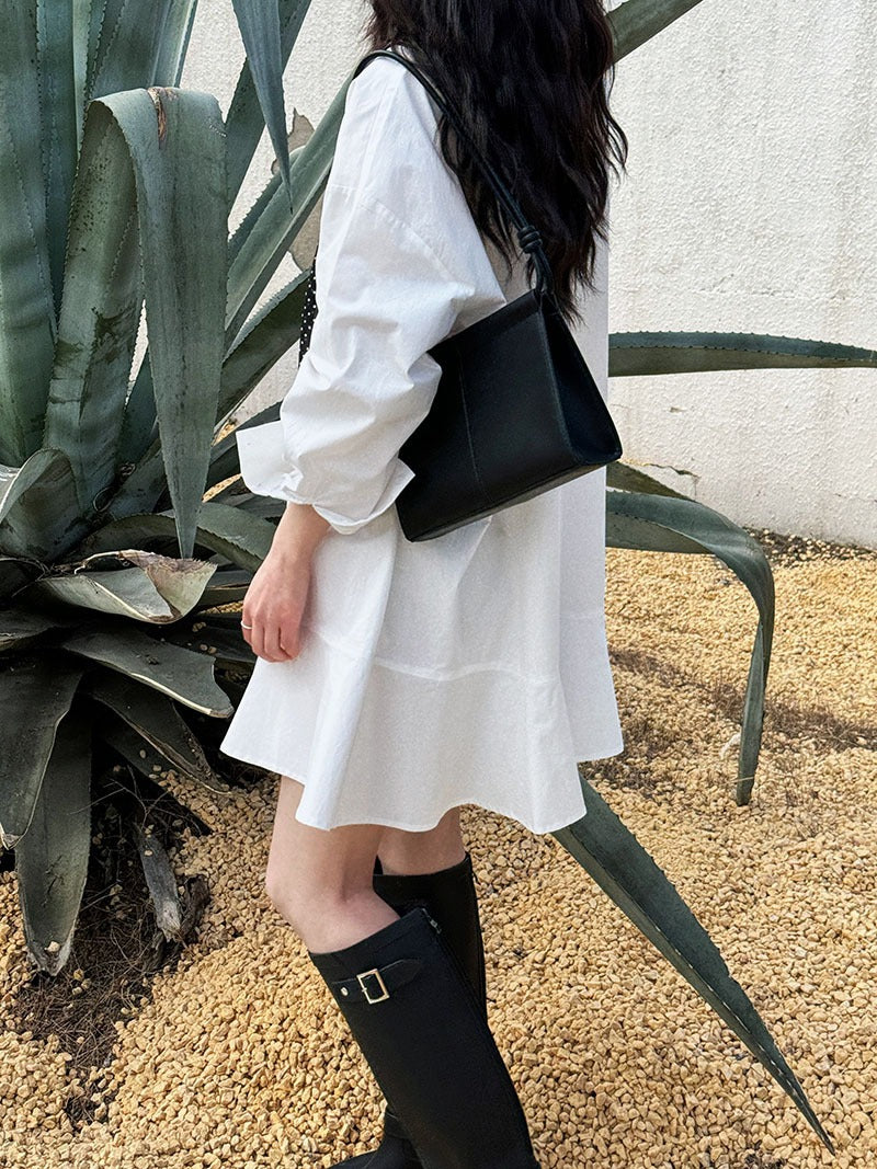 Simple Casual Hem Fishtail Shirt Dress