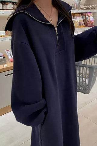 Lazy style navy collar loose sweatshirt dress by painevida