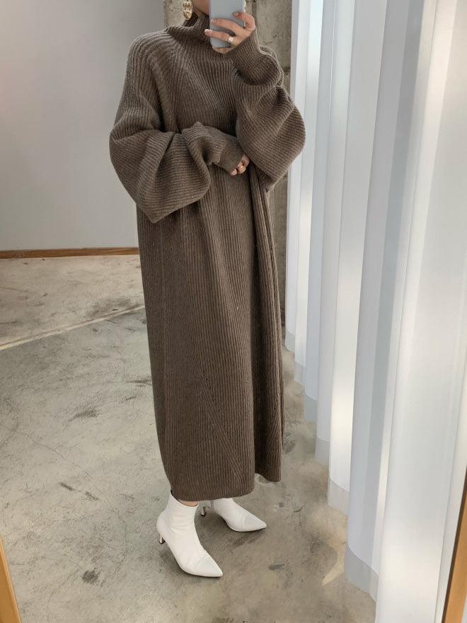 Casual High Neck Solid Color Long Sleeve Knit Dress