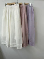 Double-layered Ramie Embroidered Straight-leg Cropped Trousers