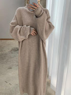 Casual High Neck Solid Color Long Sleeve Knit Dress