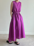 Retro Lace up Cotton Linen long Vest Dress - PAINEVIDA