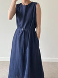 Retro Lace up Cotton Linen long Vest Dress - PAINEVIDA