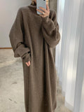 Casual High Neck Solid Color Long Sleeve Knit Dress