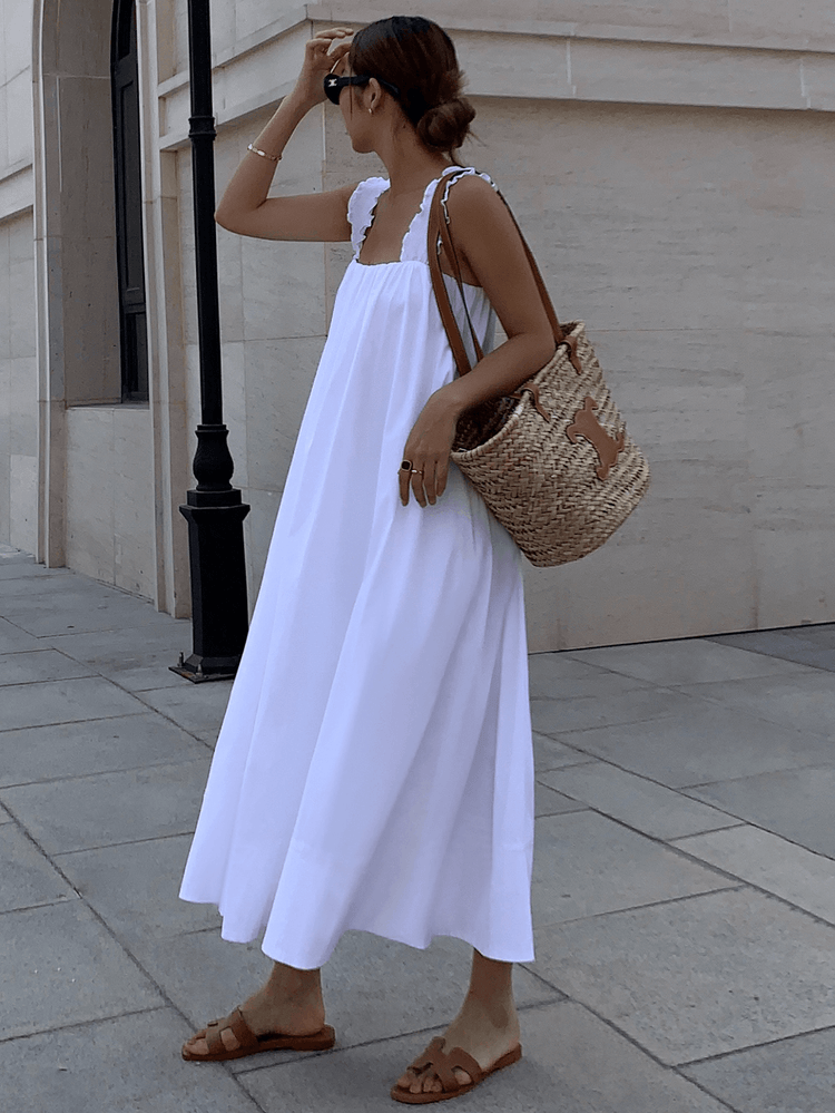 Loose Pleated Suspender A-line Dress by painevida