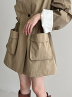 Stand Collar Loose Drawstring Large Pocket Windbreaker Jacket