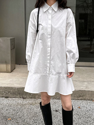 Simple Casual Hem Fishtail Shirt Dress by painevida
