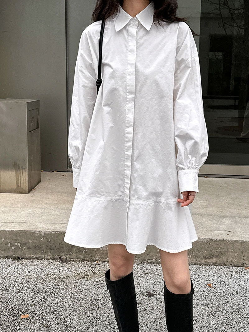 Simple Casual Hem Fishtail Shirt Dress