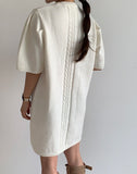 Elegant Short-sleeved Knitted White Short Dress - PAINEVIDA