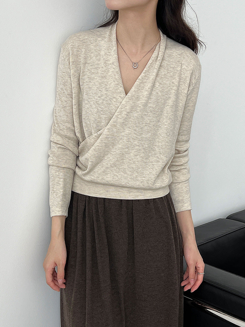 Cross-front Placket Soft Wool Sweater