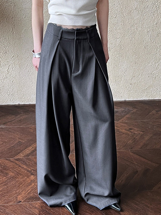 Lace-paneled Wide-leg Suit Pants