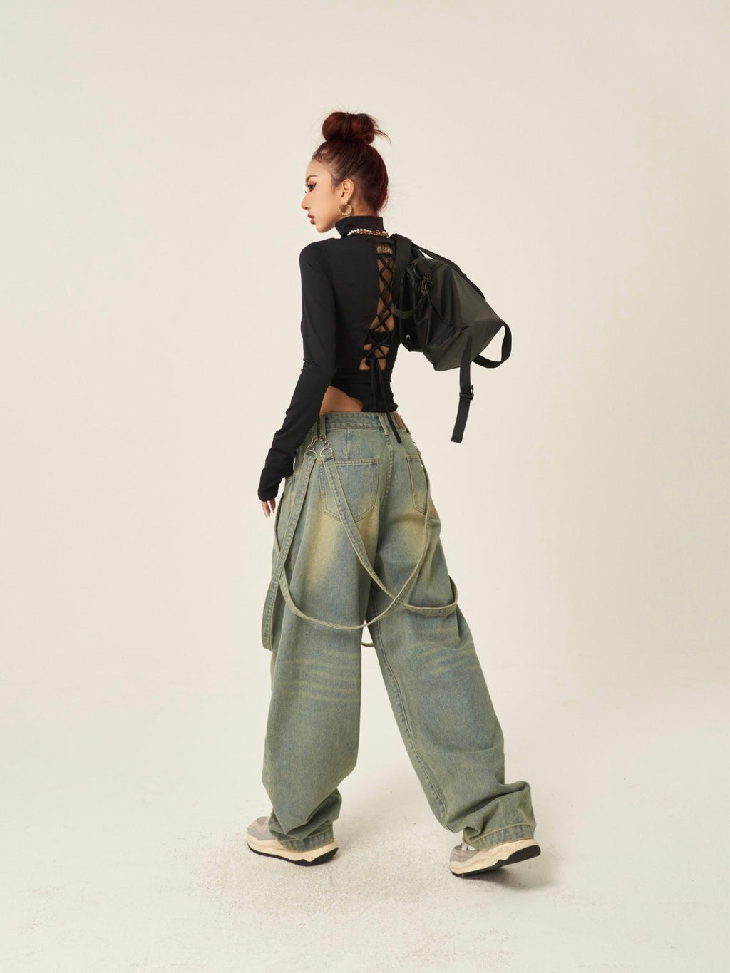 Vintage Loose Wide-Leg Straight-Leg Jeans by painevida